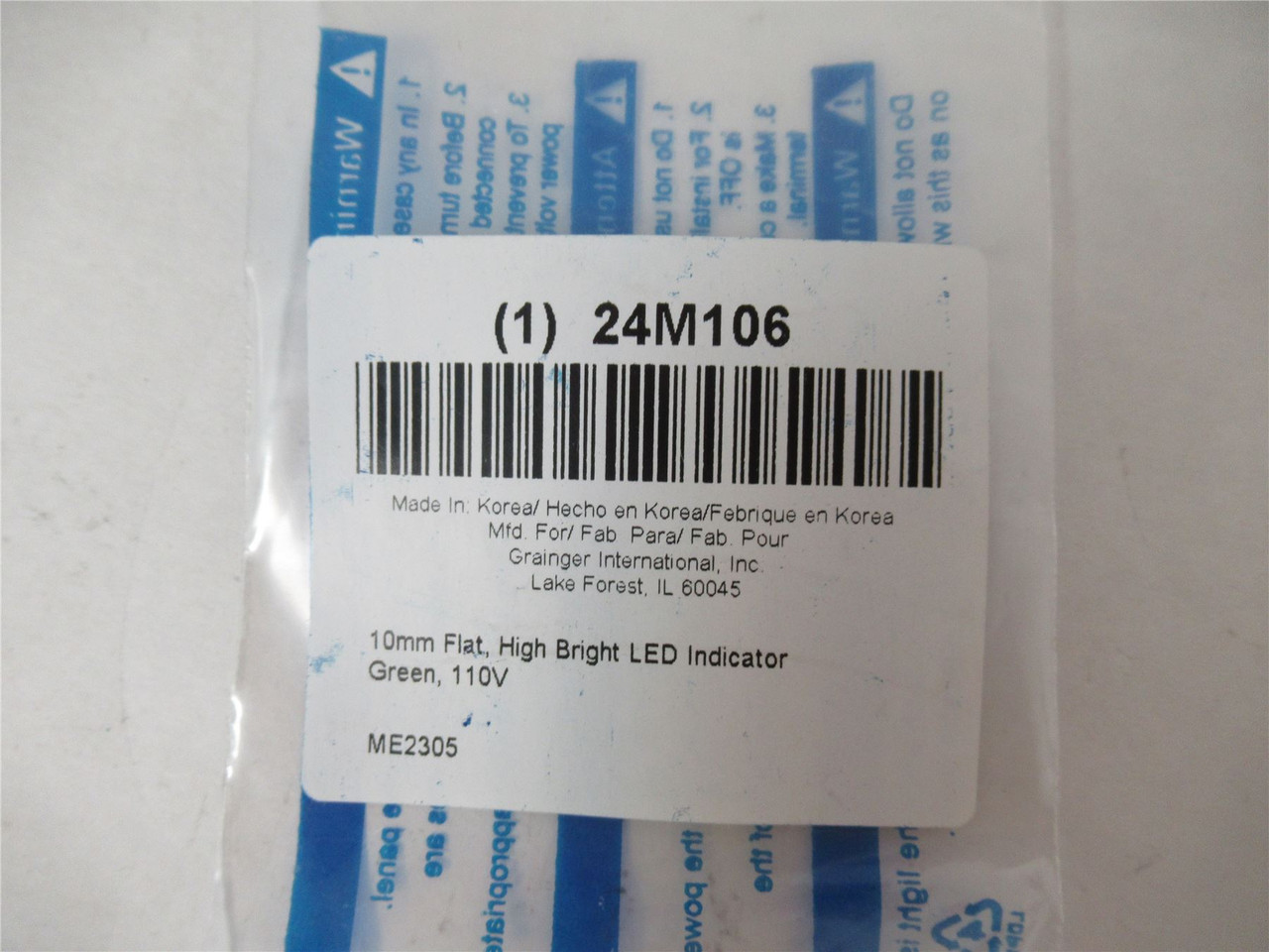 Grainger 24M106; Lot-3 LED Indicator 10mm Green 110V