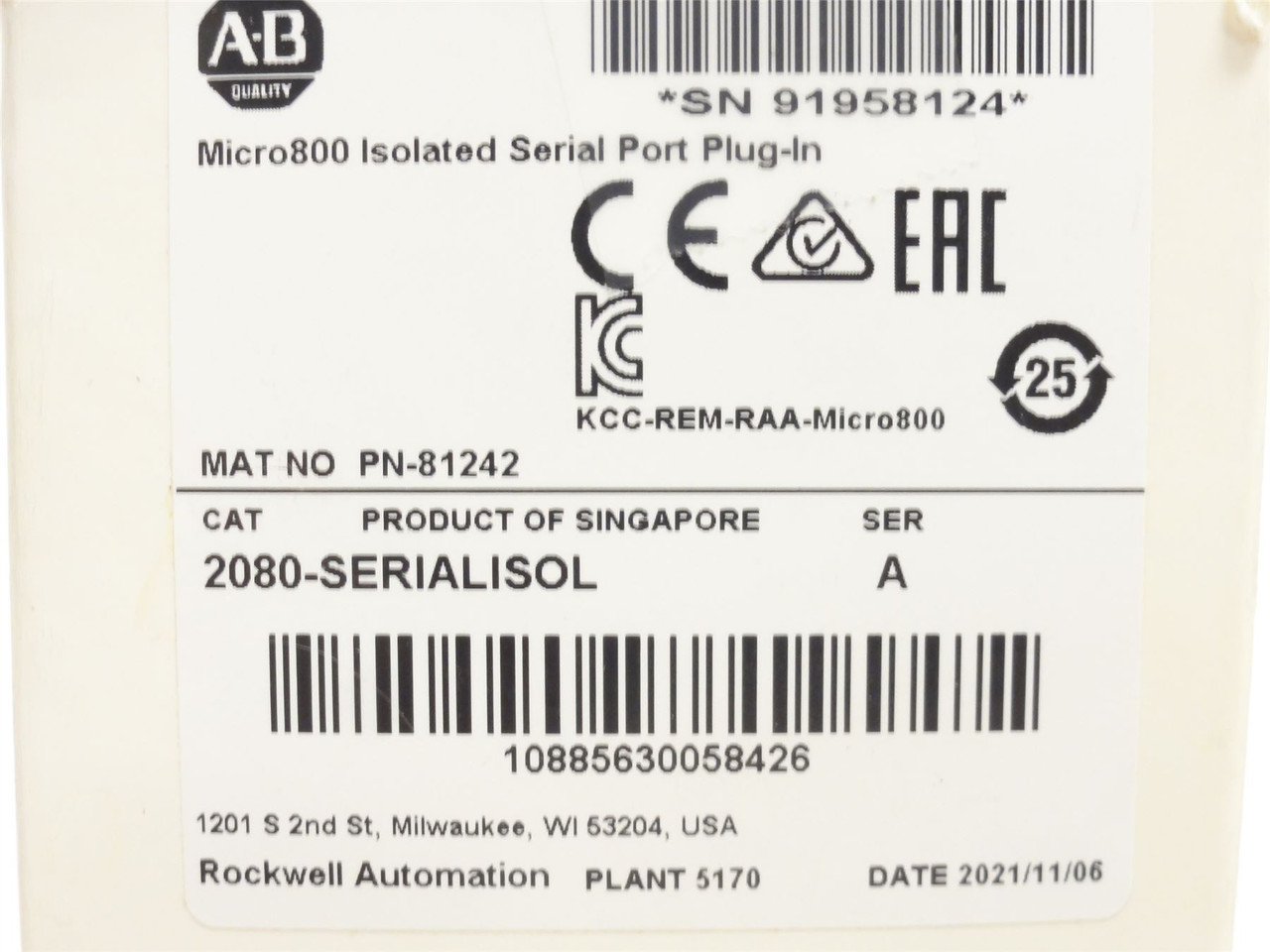 Allen-Bradley 2080-SERIALISOL; Serial Port RS232/485 Plug-In