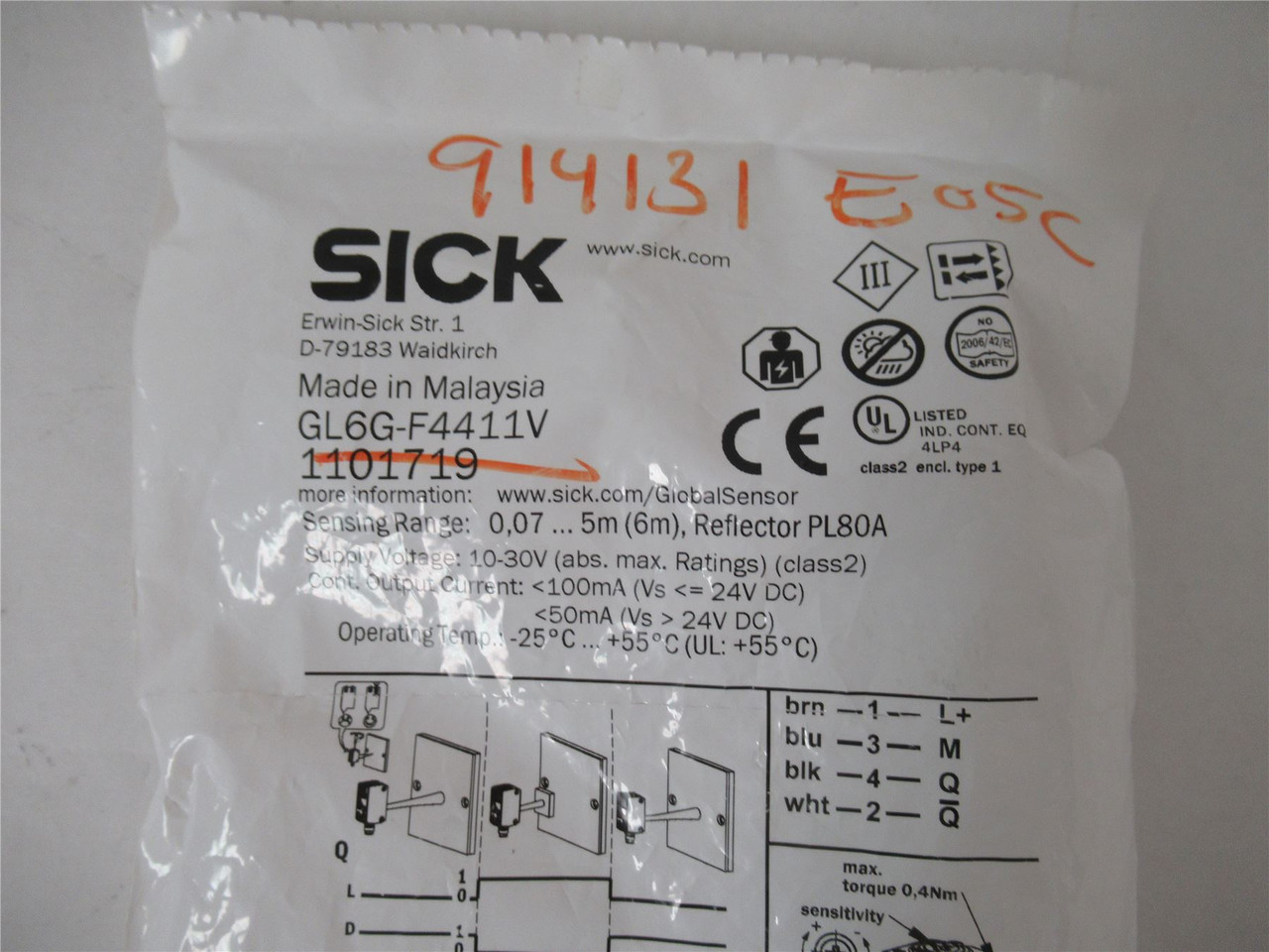 SICK GL6G-F4411V; Photoelectric Sensor 6m 10 to 30VDC 4 Pin