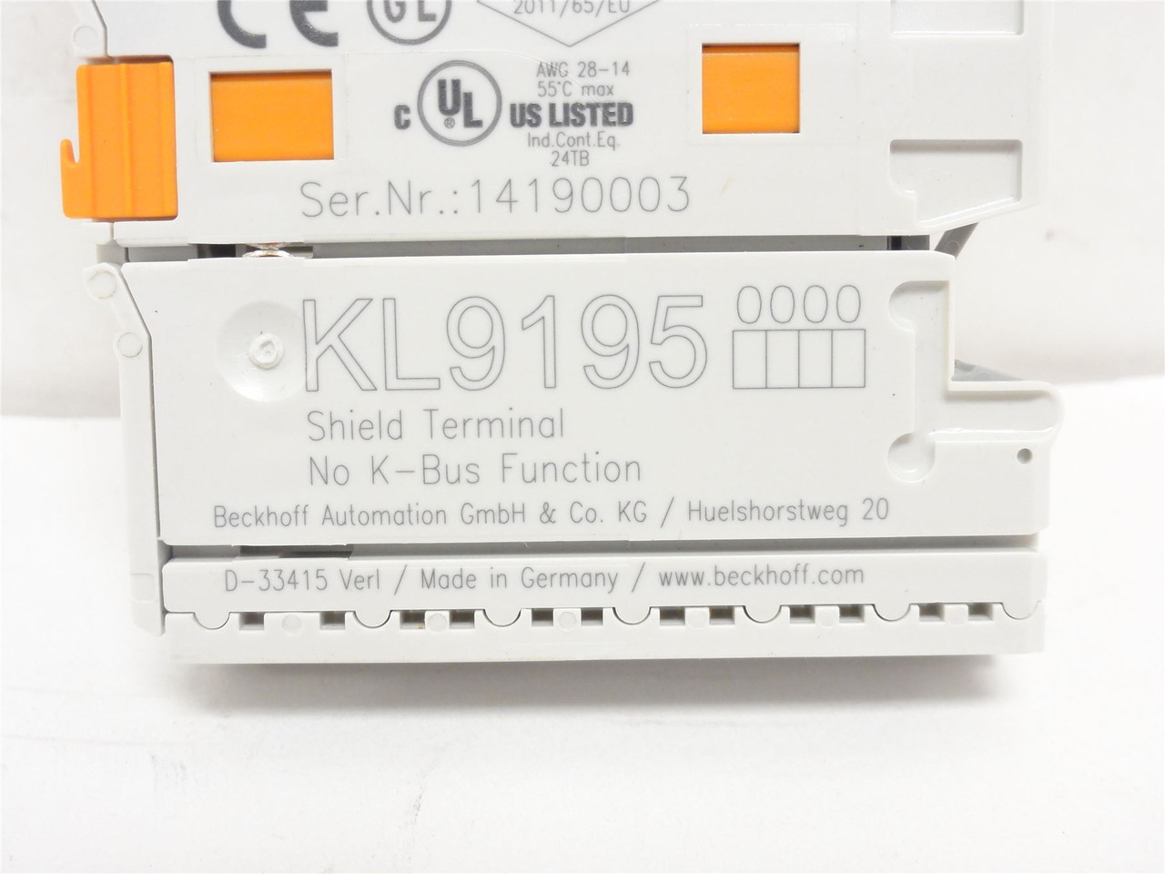 Beckhoff KL9195; Shield Terminal; 10A; 230VAC