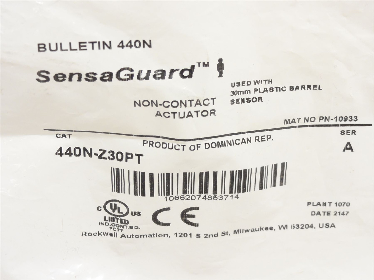 Allen-Bradley 440N-Z30PT; SensaGuard; Standard Actuator; 30mm