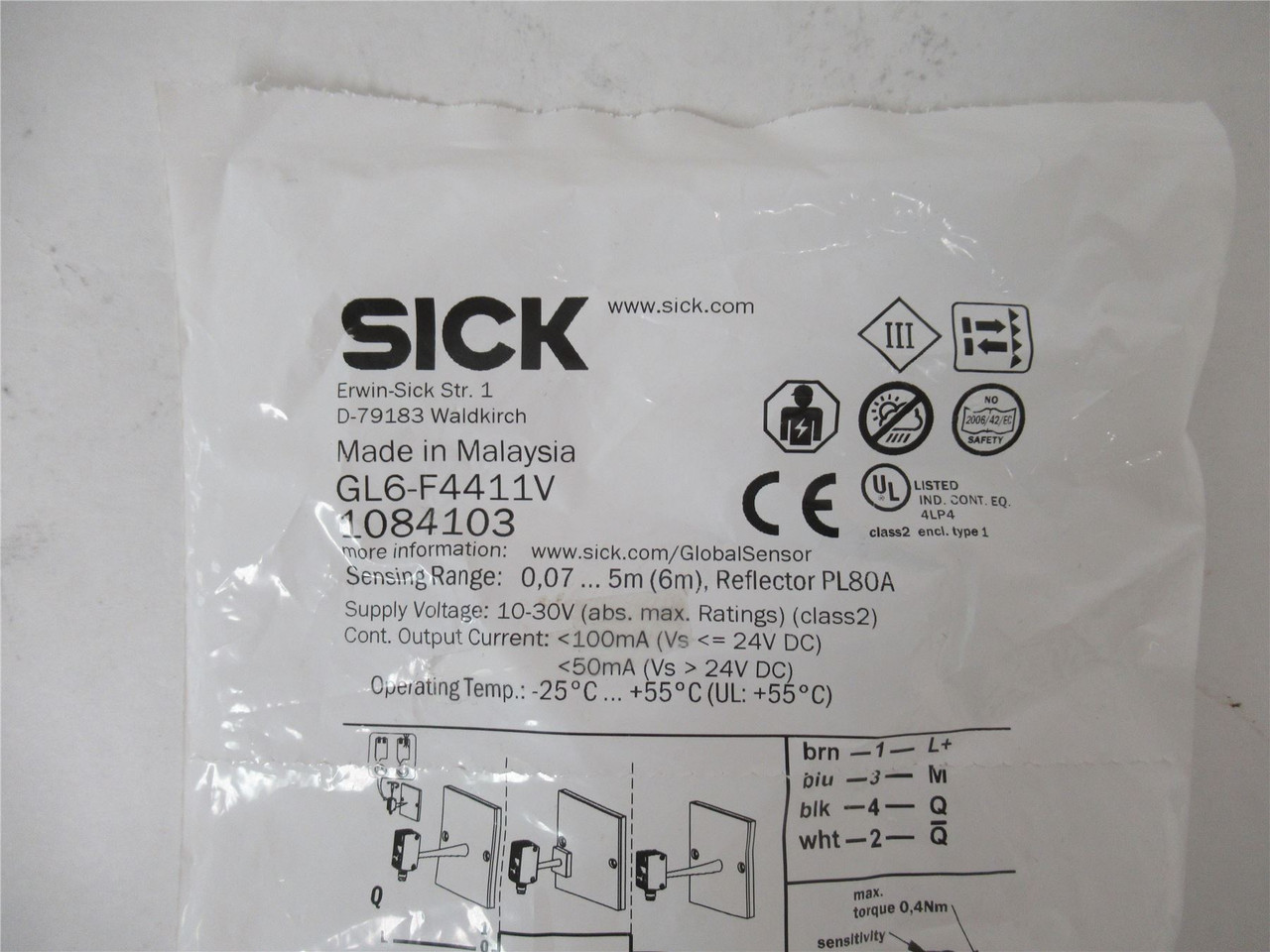 SICK GL6-FA441V; Photoelectric retroreflective sensor V4A SST