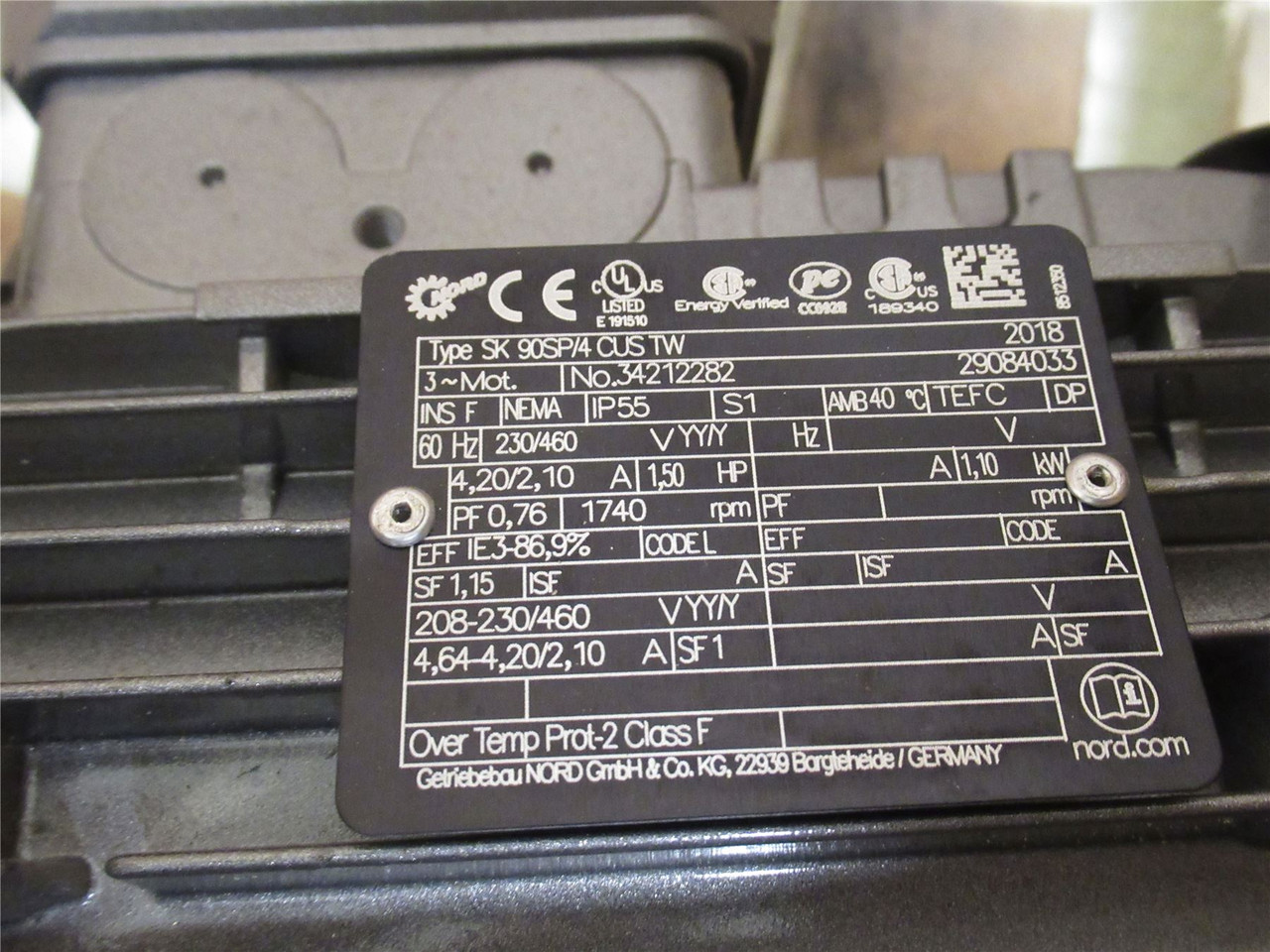 Nord Drive SK 90SP/4; AC Gearmotor 158.74:1 Ratio; 1-1/2HP