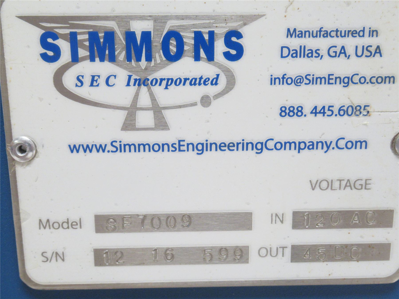 Simmons SF7009; Voltage Regulator 120VAC In; 45VDC Out
