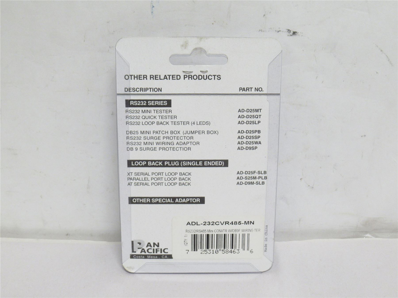 Pan Pacific ADL-232CVR485-MN; Convertor Adaptor RS232/RS485