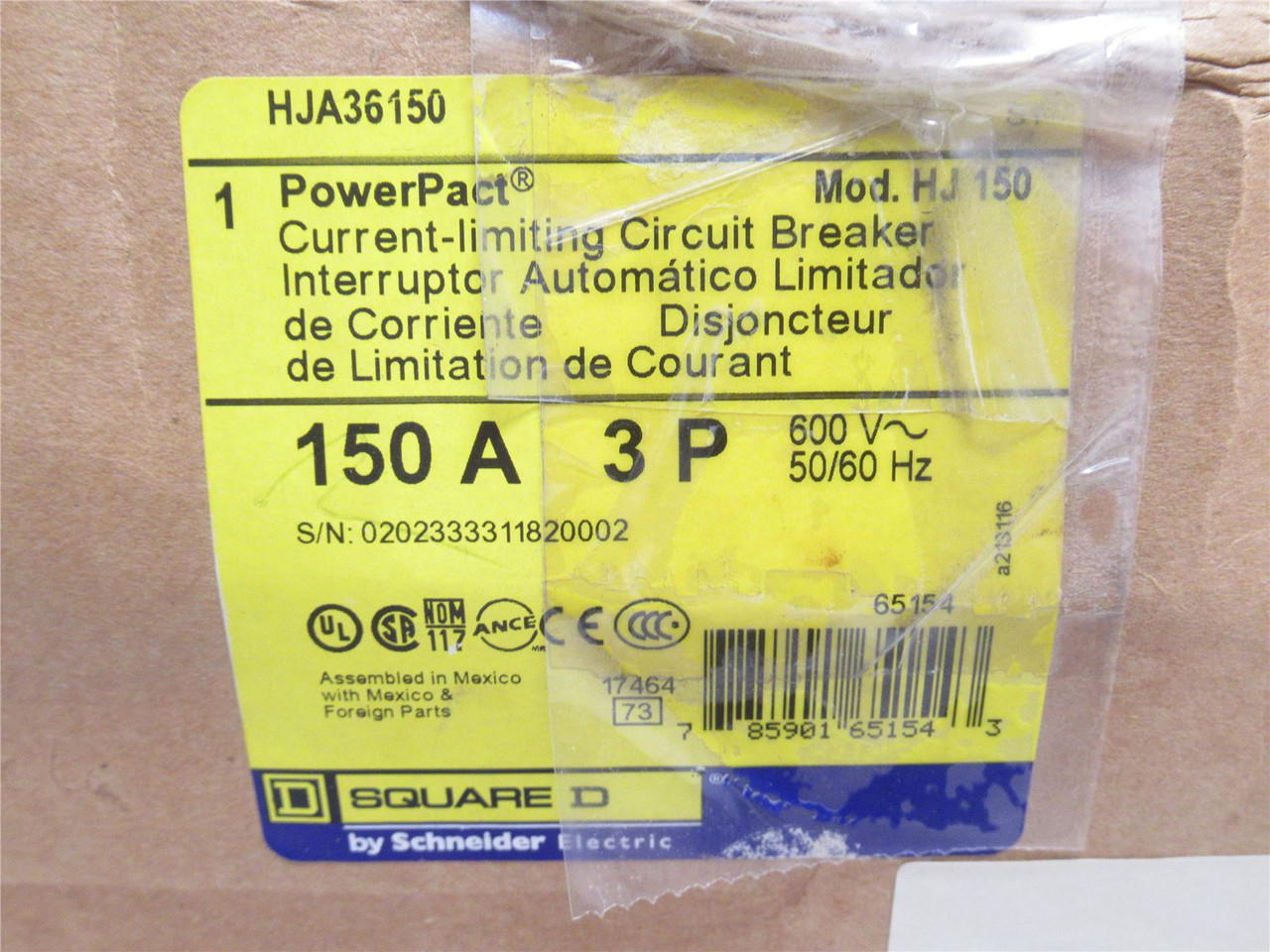 Square D HJA36150; I-Line Circuit Breaker; 150A; 3P; 600VAC
