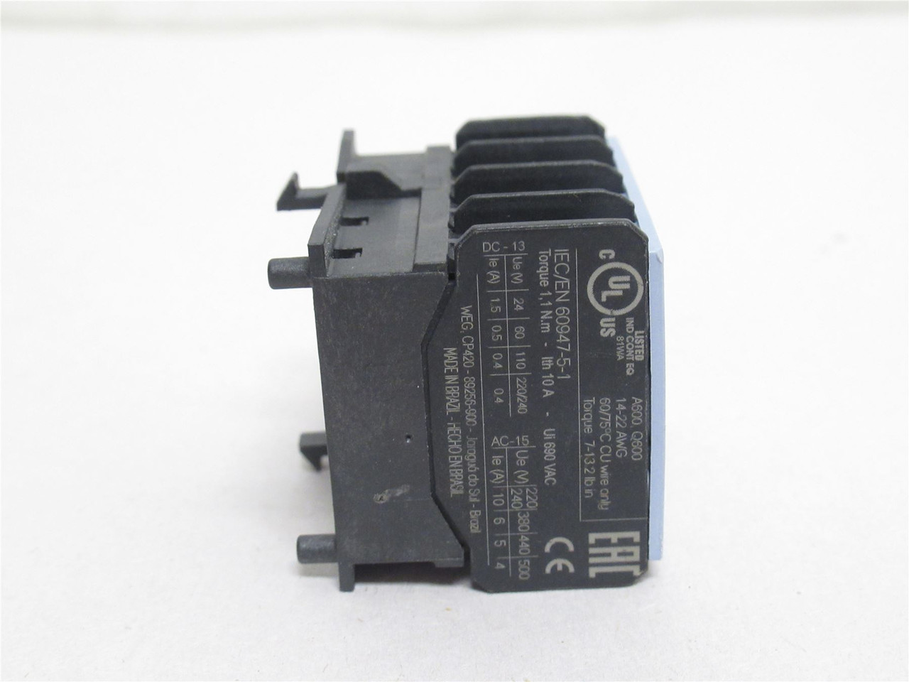 WEG BFC4-11; Aux Contact Block; 1-NO; 1-NC; 6A; 120VAC