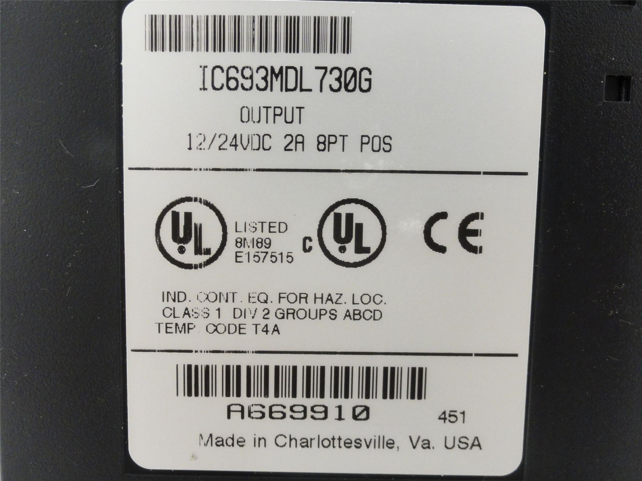 GE IC693MDL730G; Output Module; 12/24VDC; 2A; 55mA