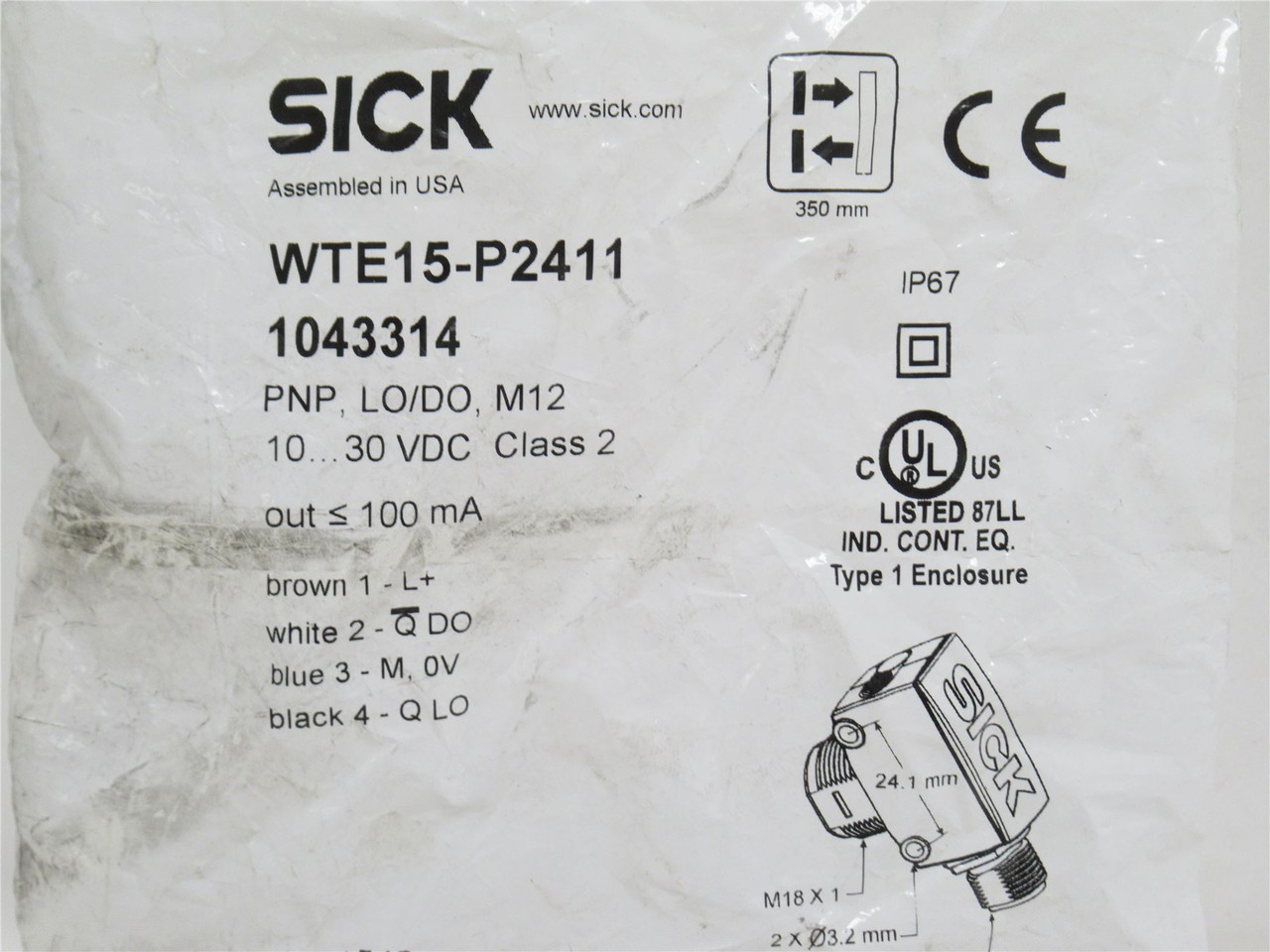 Sick WTE15-P2411; Photo Sensor 1043314; 10-30VDC BROKEN LENS