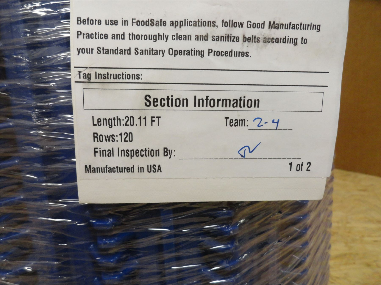 Intralox S800-14-20; Open Hinge Flat Top Belt 13.9"W x 20'L