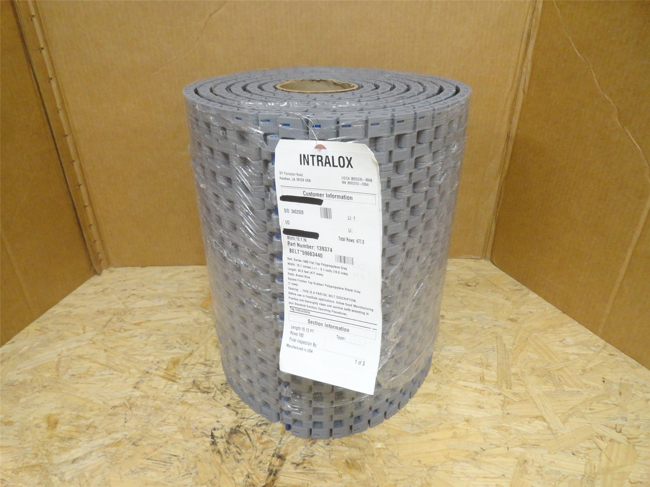 Intralox S1400-16-15; Friction Top Rubber Belt 16"Wx15'L