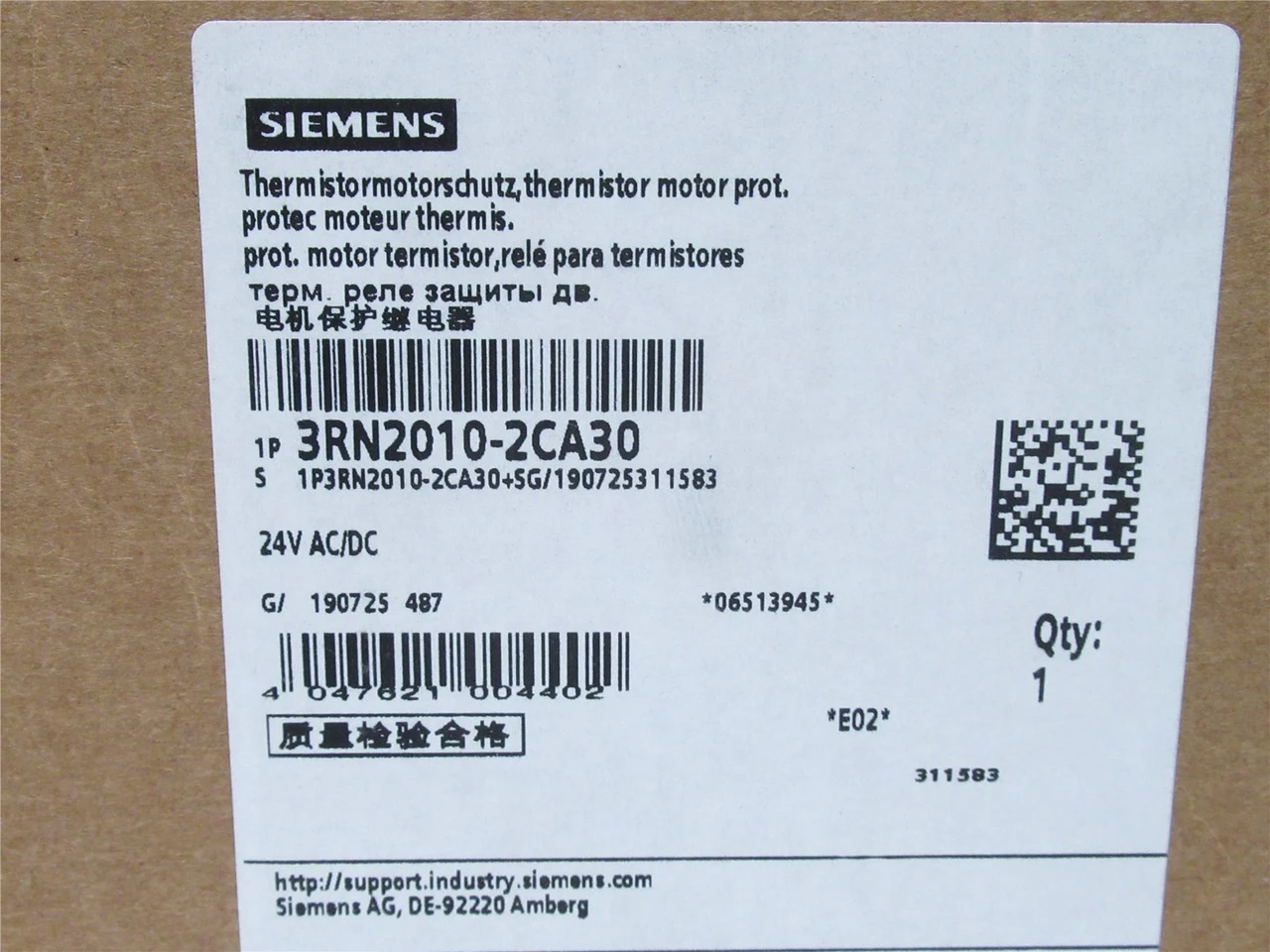 Siemens 3RN2010-2CA30; Thermistor motor protection relay