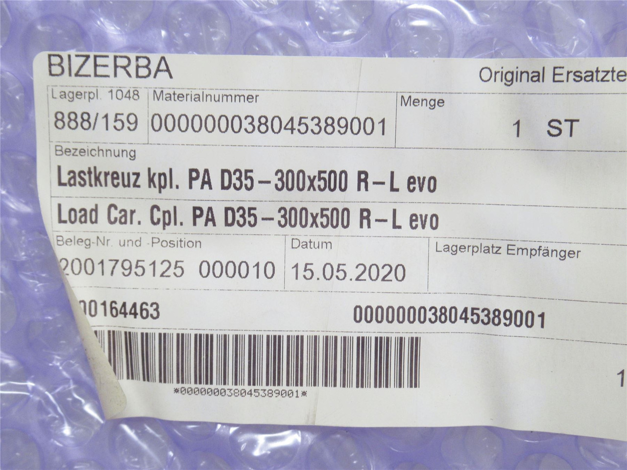Bizerba 38045389001; Load Carriage Assembly; 300mm x 500mm