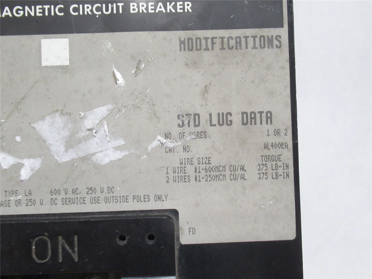 Square D LA36400; Circuit Breaker; 400A; 3P; 600VAC; Frame: LA
