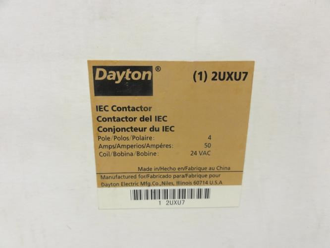 Dayton 2UXU7; IEC Contactor 50A 4P 600V Max; Coil: 24V
