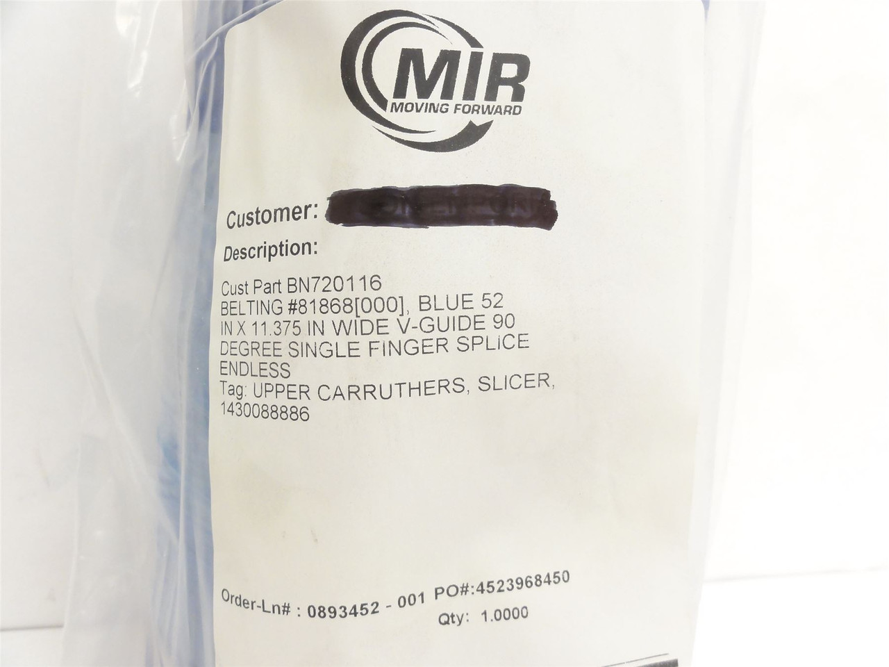 Carruthers 1430088886; V-Guide Belt; 11-3/8" Wide x 52" Long