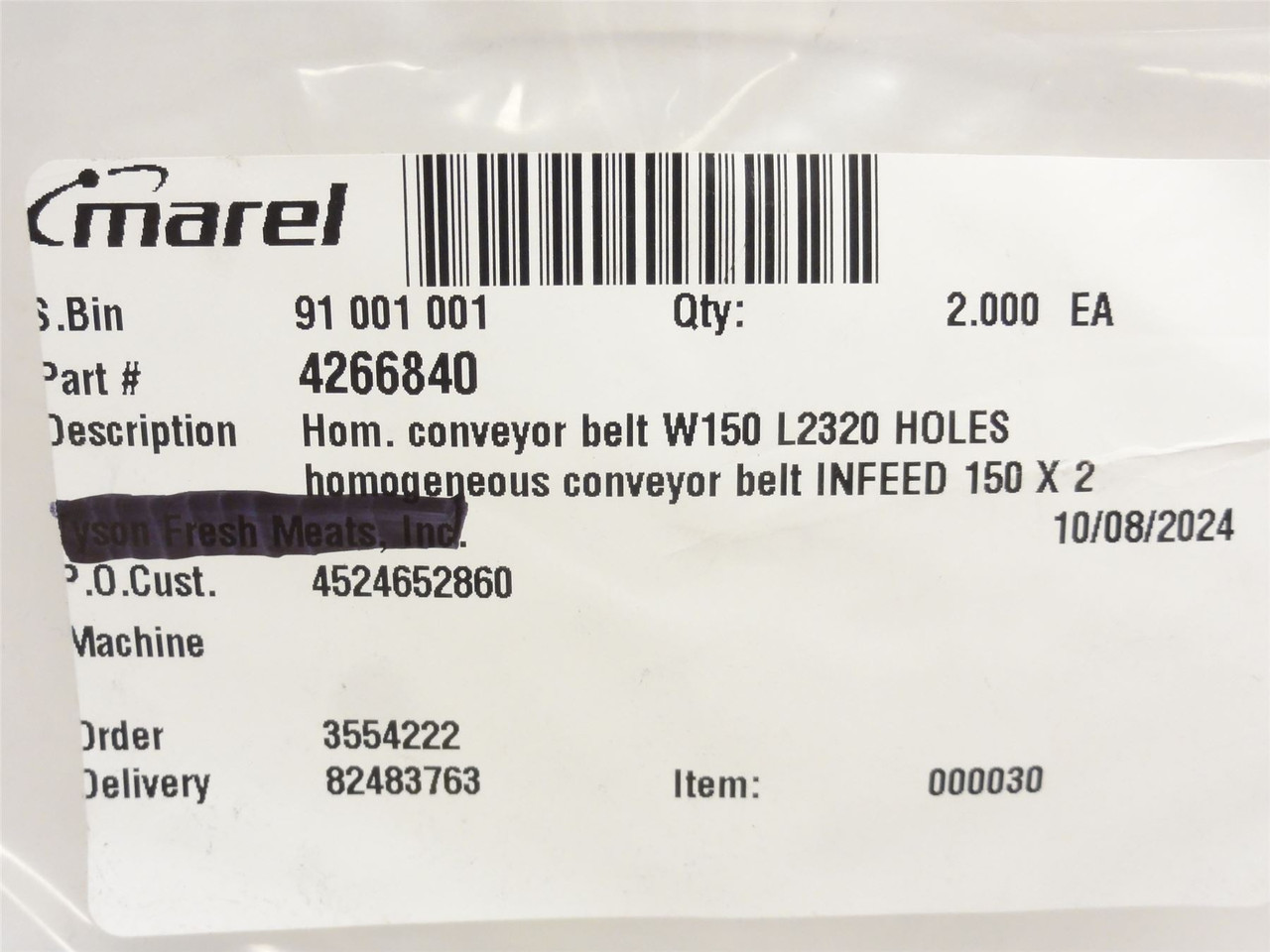 Marel 4266840; Homogeneous Conveyor Belt; 5-7/8" Width
