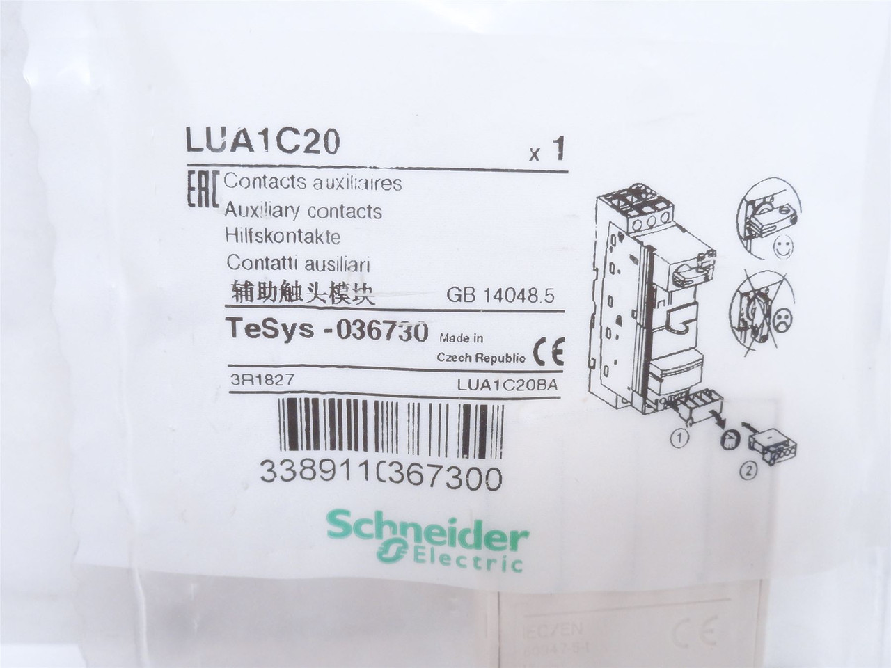 Schneider LUA1C20; Signaling Auxiliary Contacts; 2-NO; 2.5A