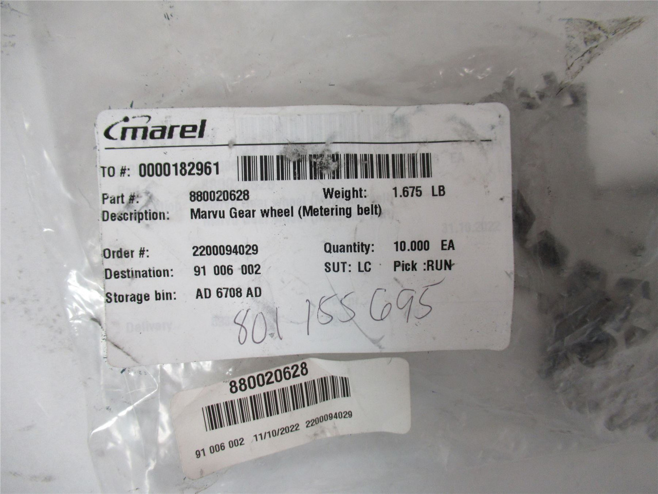 Marel 880020628; Lot-10 Marvu Gear Wheel (for Metering Belt )