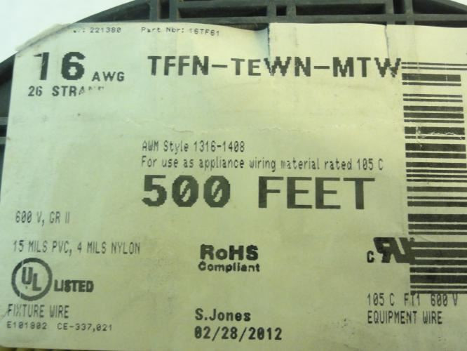 Midwest Plastics 16TF61; Building Wire; 16 AWG; 250FT; 600V; Yellow