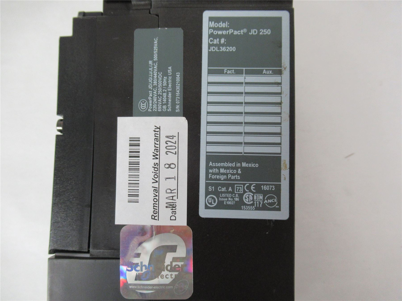 Schneider JDP36200; Circuit Breaker 200A 3 pole 600 VAC