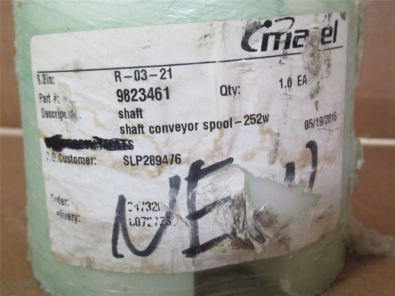 Marel 9823461; Conveyor Spool Shaft 252W; 17" Long