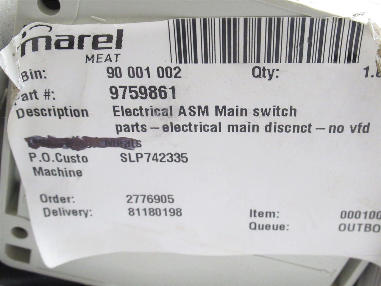 Marel 9759861; Disconnect Switch; ASM; Main