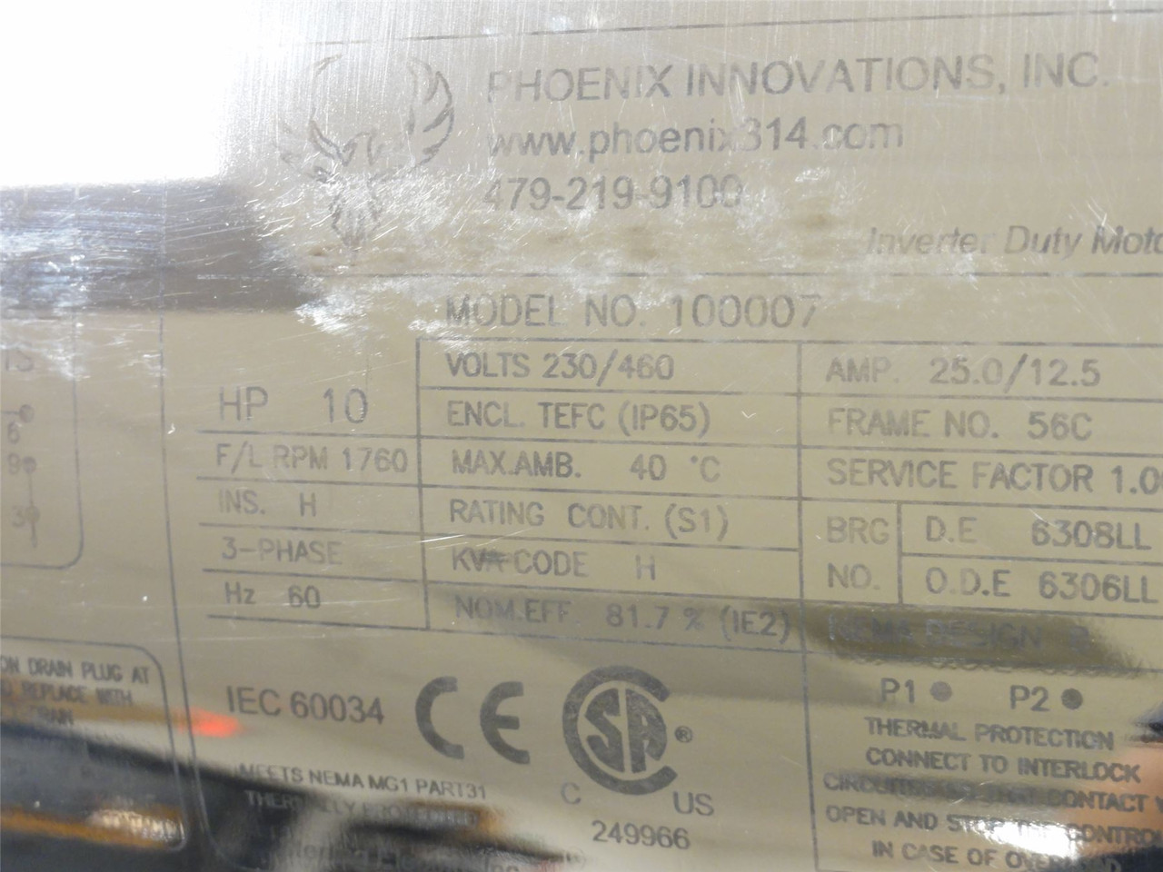 Phoenix Innovations 100007; Motor SS 10HP; 230/460VAC; 1760RPM