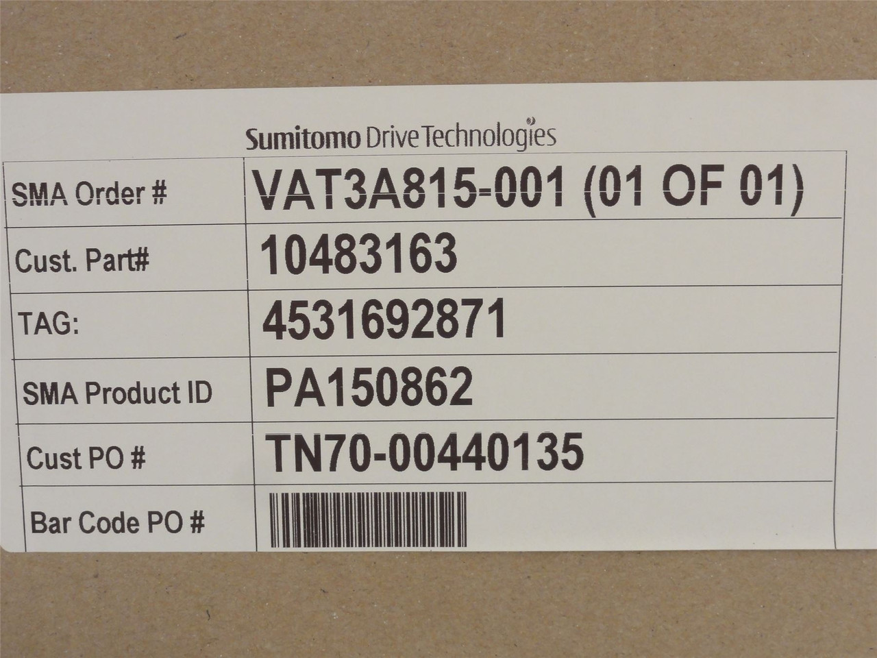 Sumitomo CVVJS-6165DC-121; Inline Speed Reducer; 121:1 Ratio