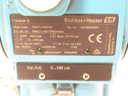 Endress+Hauser PMC71-3NX1/0; Cerabar S Pressure Transmitter