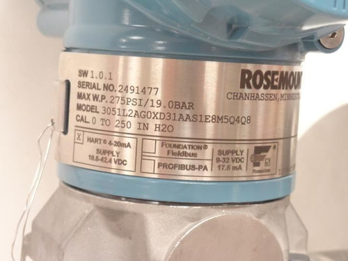 Rosemount 3051L2AG0XD31AAS1E8M5Q4Q8; Level Transmitter; 275PSI