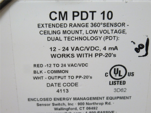 SensorSwitch CM PDT 10; Occupancy Sensor; Dual Tech;12/24VDC