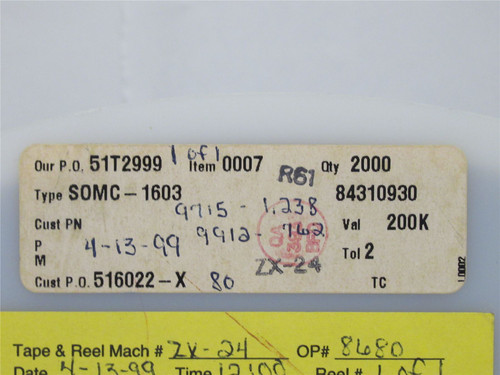 Dale SOMC-1603204G; Lot-1900 Resisitor Array; 200Kohm