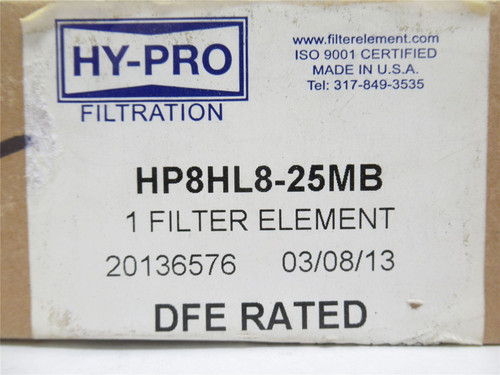 HY-PRO HP8HL8-25MB; Microglass Replacement Element; 25-Micron