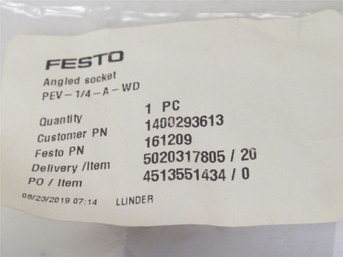 Festo PEV-1/4-A-WD; Angled Plug Socket; 4-Pin; IP65