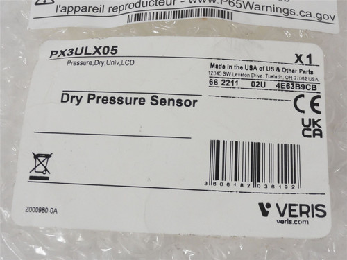 Veris PX3ULX05; Dry Pressure Sensor; 0 to 10 in-WG
