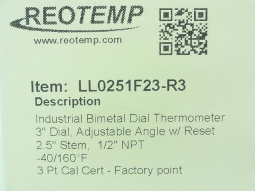 ReoTemp LL0251F23-R3; Dial Thermometer 3" Dial; -40/160�F