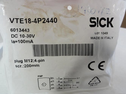 Sick VTE18-4P2440; Proximity Sensor 10-30VDC 200mm