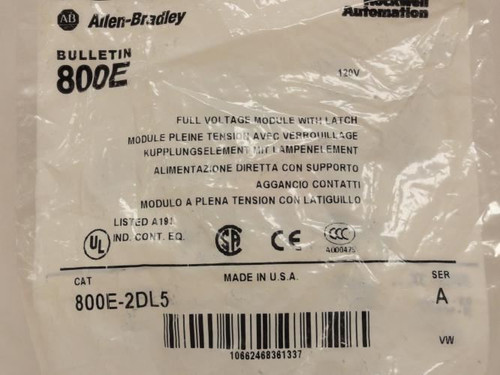 Allen-Bradley 800E-2DL5; Full Voltage Pilot Module W/Latch 120V