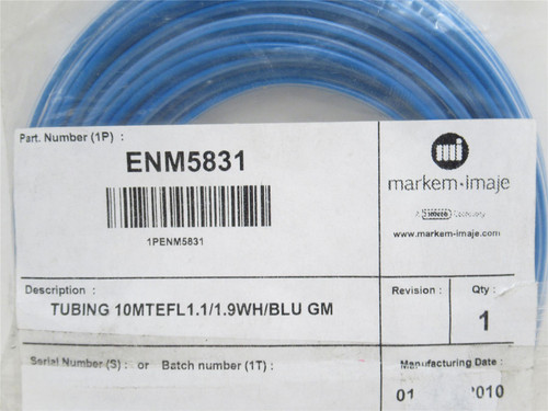 Markem-Imaje ENM5831; Teflon Tubing; 1.1/1.9 Blue; 10m Long