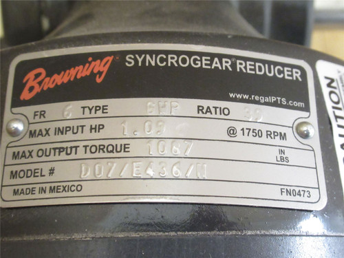 Browning RF2003PEE436F2; AC Gearmotor 39:1 Ratio; 230/460V