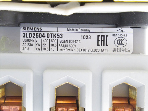 Siemens 3LD2504-0TK53; Main/Emerg Stop Switch; 3P; 63A; 690V