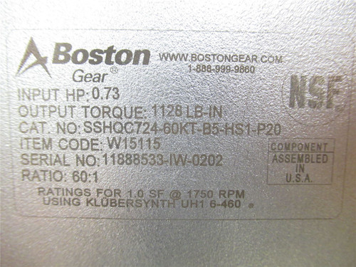 Boston Gear SSHQC724-60KT-B5-HS1-P20; Gearbox SS; 60:1 Ratio