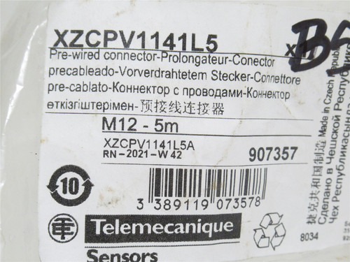 Telemecanique XZCPV1141L5; Straight Female Cordset; M12; 5m W