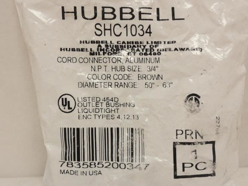 Hubbell SHC1034; Liquid Tight Cord Connector; Size: 3/4"; Brown