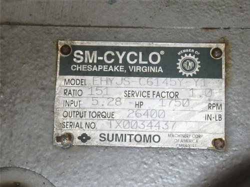 SM-Cyclo EHYJS-C6145Y-Y1; Gearbox 151:1 Ratio; 5.28HP; 1750RPM