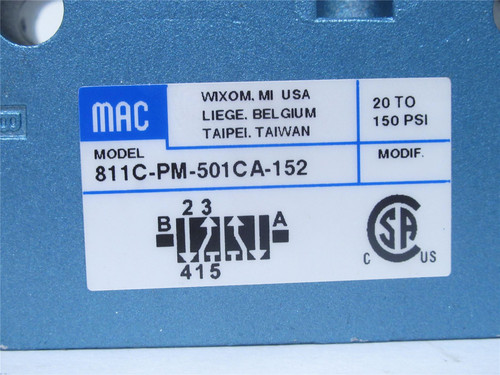 MAC Valves 811C-PM-501CA-152; Solenoid Valve; 24VDC; 6.0W