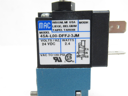 MAC 45A-L00-DFFJ-3JM; Solenoid Valve; 0-120PSI; 24VDC; 2.4W