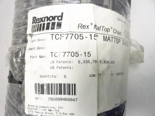 Rexnord TCF7705-15  5 Ft L; Mattop Chain; 15" Width