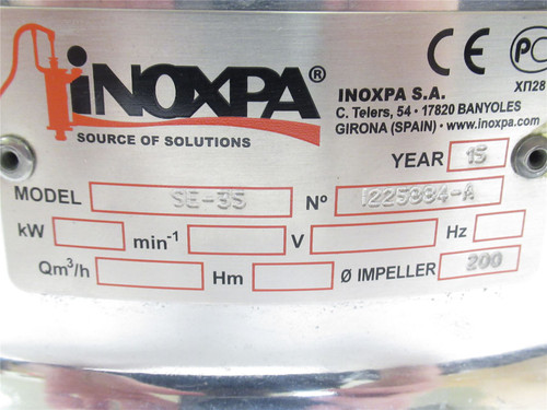 Inoxpa SE-35; Centrifugal Pump; SS; MISSING NUT